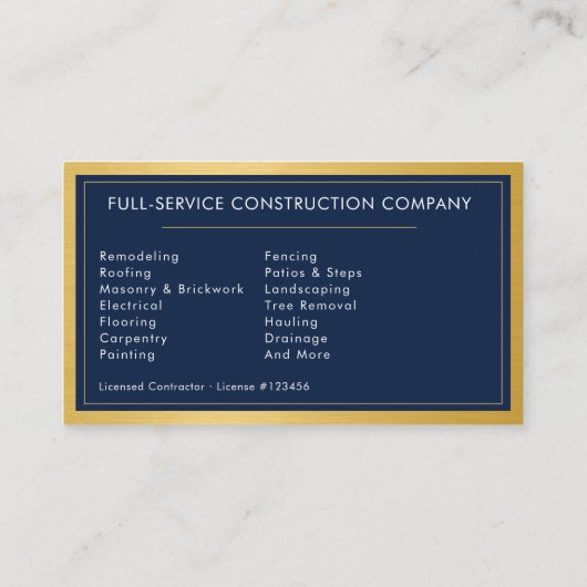 Metal Modern Handyman Navy Blue Gold Visitekaartje (Achterkant)