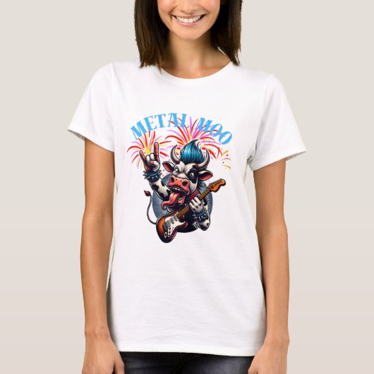     Metal Moo-d – Rockin' Cow with a Guitar T-shirt (Voorkant)