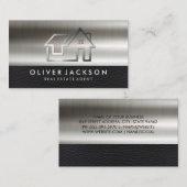 Metal Real Estate Home-pictogram | Metallic leer Visitekaartje (Voorkant / Achterkant)