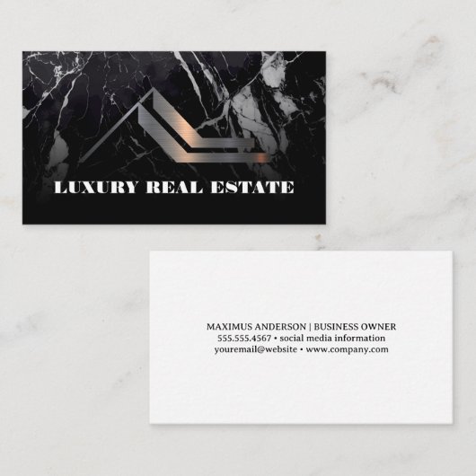 Metal Real Estate Logo | zwart marmer Visitekaartje (Voorkant / Achterkant)