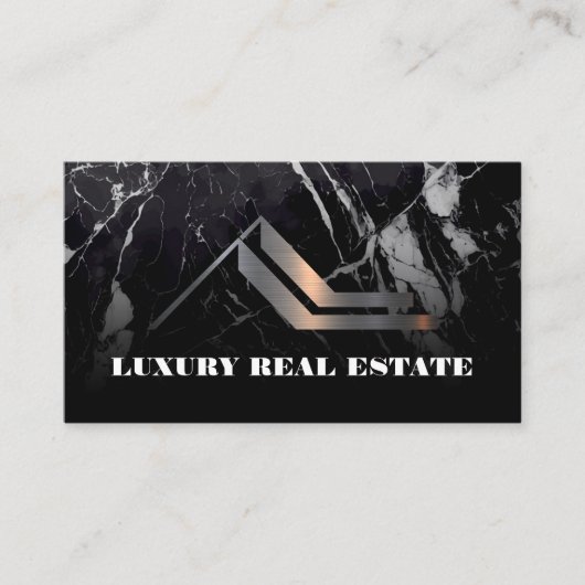 Metal Real Estate Logo | zwart marmer Visitekaartje (Voorkant)