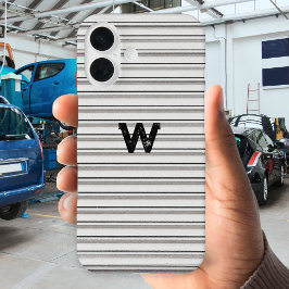 Metal Ridge Effect Monogrammed Gray iPhone 16 Hoesje