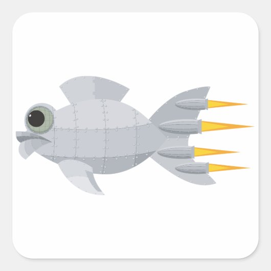 Metal Rocket Fish Square Sticker (Voorkant)