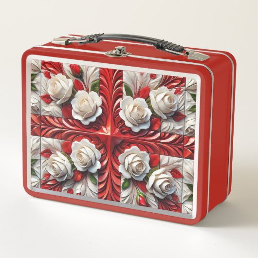 Metal Roestvrij Lunchbox met Engels Rozen Design (Voorkant)