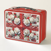 Metal Roestvrij Lunchbox met Engels Rozen Design (Achterkant)