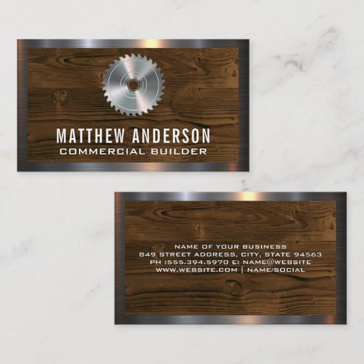 Metal Saw | Houten planken en metalen sierstroken Visitekaartje (Voorkant / Achterkant)