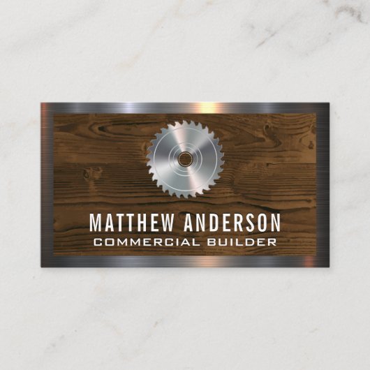Metal Saw | Houten planken en metalen sierstroken Visitekaartje (Voorkant)