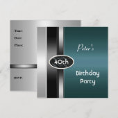 Metal Silver Blauwgroen Mannen 40e Man op geboorte Kaart (Voorkant / Achterkant)