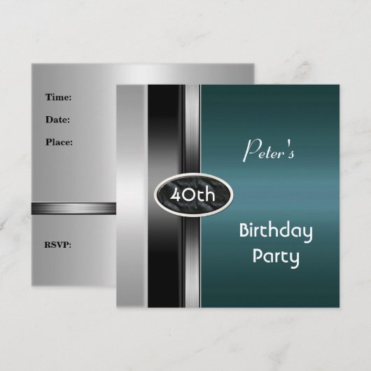Metal Silver Blauwgroen Mannen 40e Man op geboorte Kaart (Voorkant / Achterkant)