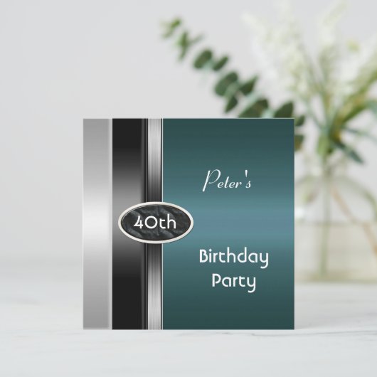Metal Silver Blauwgroen Mannen 40e Man op geboorte Kaart (Staand voorkant)