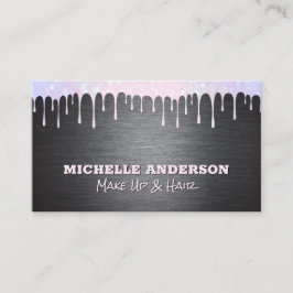 Metal Silver Brushed | Bokeh Sparkle Drip Visitekaartje