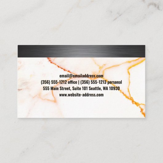 Metal Silver Brushed | Witte marmertextuur Visitekaartje (Achterkant)