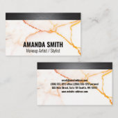 Metal Silver Brushed | Witte marmertextuur Visitekaartje (Voorkant / Achterkant)