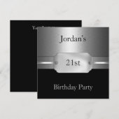 Metal Silver Circles Black 21st Man Birthday Kaart (Voorkant / Achterkant)