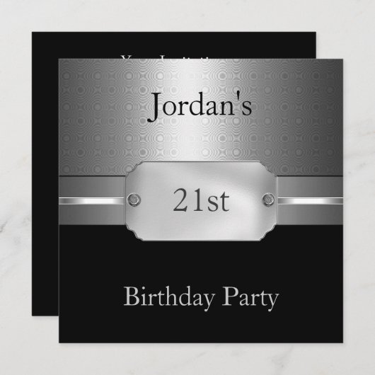 Metal Silver Circles Black 21st Man Birthday Kaart (Voorkant / Achterkant)
