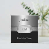 Metal Silver Circles Black 21st Man Birthday Kaart (Staand voorkant)