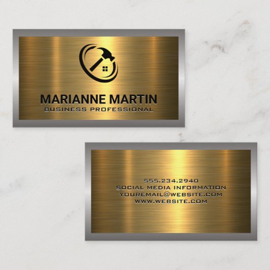 Metal Silver Gold geborsteld | Logo ThuisHammer Visitekaartje (Voorkant / Achterkant)