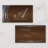 Metal Silver Gray chocola brown, monogram business Visitekaartje (Voorkant / Achterkant)