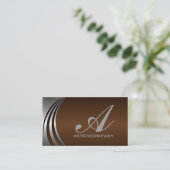 Metal Silver Gray chocola brown, monogram business Visitekaartje (Staand voorkant)