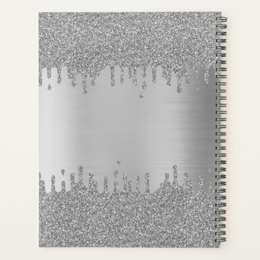 Metal Silver Grey Glitter Drift Signature Script Planner (Achterkant)