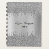 Metal Silver Grey Glitter Drift Signature Script Planner (Voorkant)