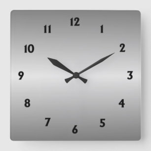 Metal Silver-look met zwarte cijfers Vierkante Klok