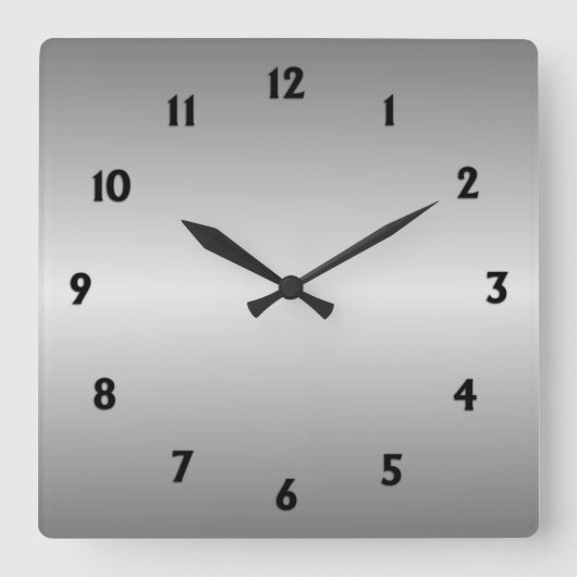 Metal Silver-look met zwarte cijfers Vierkante Klok (Voorkant)