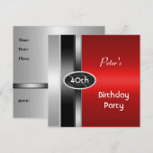 Metal Silver Red Mannen 40th Birthday Party Man Kaart (Voorkant / Achterkant)