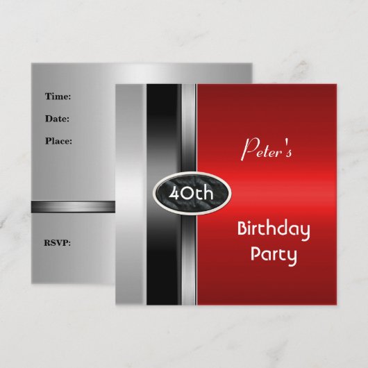 Metal Silver Red Mannen 40th Birthday Party Man Kaart (Voorkant / Achterkant)