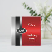 Metal Silver Red Mannen 40th Birthday Party Man Kaart (Staand voorkant)