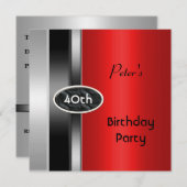Metal Silver Red Mannen 40th Birthday Party Man Kaart (Voorkant / Achterkant)