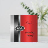 Metal Silver Red Mannen 40th Birthday Party Man Kaart (Staand voorkant)