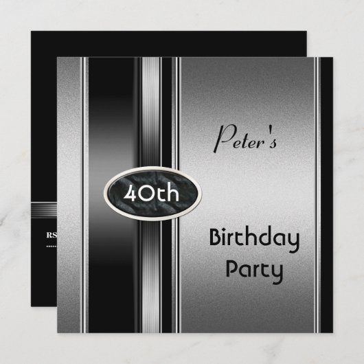 Metal Silver White Mannen 40th Birthday Party Man Kaart (Voorkant / Achterkant)