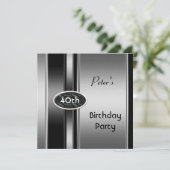 Metal Silver White Mannen 40th Birthday Party Man Kaart (Staand voorkant)