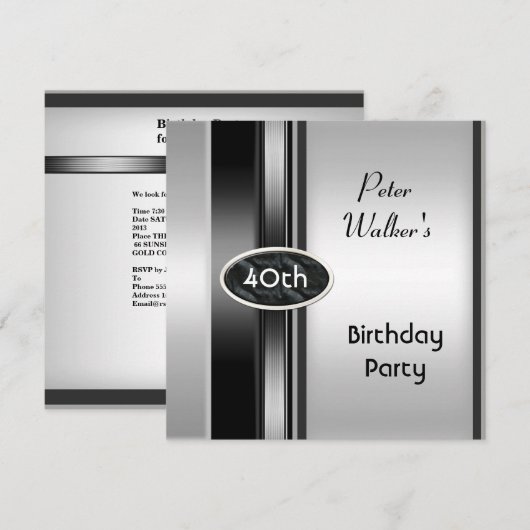 Metal Silver White Mannen 40th Birthday Party Man Kaart (Voorkant / Achterkant)