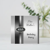 Metal Silver White Mannen 40th Birthday Party Man Kaart (Staand voorkant)