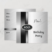 Metal Silver White Mannen 40th Birthday Party Man Kaart (Voorkant / Achterkant)