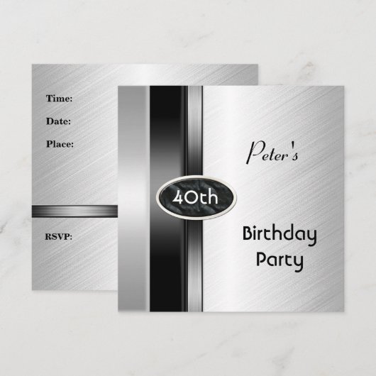 Metal Silver White Mannen 40th Birthday Party Man Kaart (Voorkant / Achterkant)