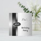 Metal Silver White Mannen 40th Birthday Party Man Kaart (Staand voorkant)
