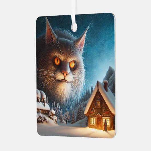 Metal Square Yule Cat Ornament (Voorkant links)