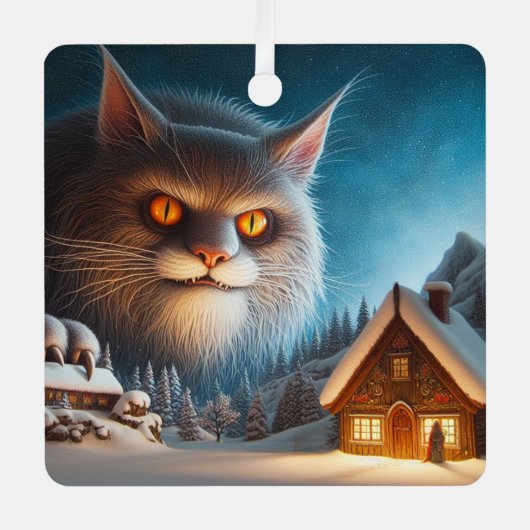 Metal Square Yule Cat Ornament (Voorkant)