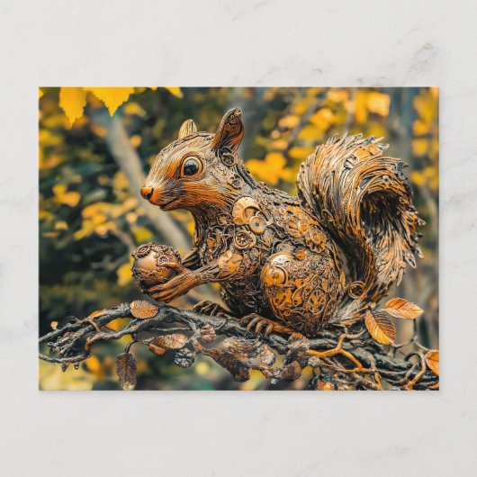 Metal Squirrel on Branch in autumn Briefkaart (Voorkant)