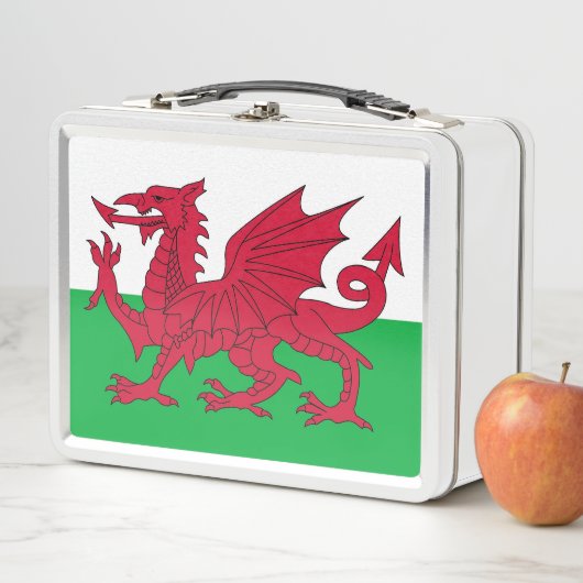 Metal Stainless Lunchbox met Wales-vlag (In situ)