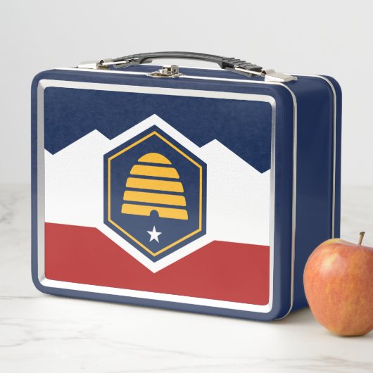 Metal Stainless Lunchbox with flag of Utah, USA (In situ)