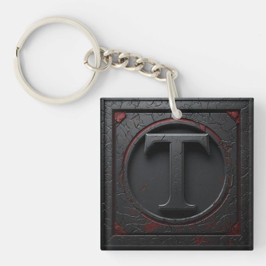 🛡️ Metal T Monogram Schild Embleem Rode Accent 🔑 Sleutelhanger (Voorkant)