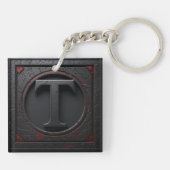 🛡️ Metal T Monogram Schild Embleem Rode Accent 🔑 Sleutelhanger (Achterkant)