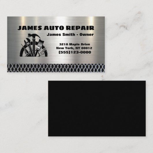 Metal Tool Design Automotive Mechanic Auto Repair Visitekaartje (Voorkant / Achterkant)