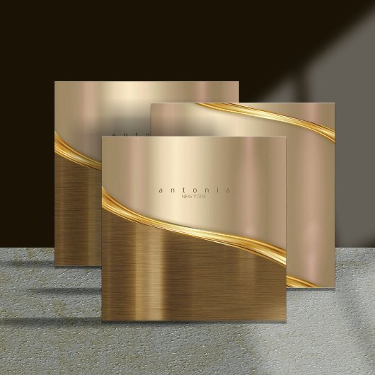 Metal Wave Two-Tone Gold Sq ID806 Vierkante Visitekaartje