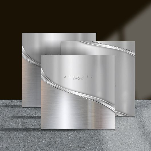 Metal Wave Two-Tone Silver Sq ID806 Vierkante Visitekaartje