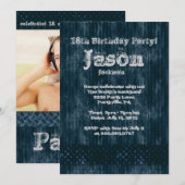 Metal Worn Grunge Denim Birthday Party Kaart (Voorkant / Achterkant)